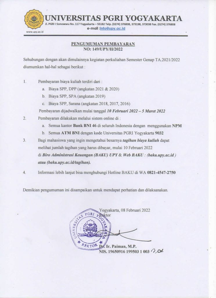 Informasi Pembayaran Kuliah Awal Semester Genap Tahun Akademik 2021/2022 Pengumuman Tagihan Februari 2022 744x1024